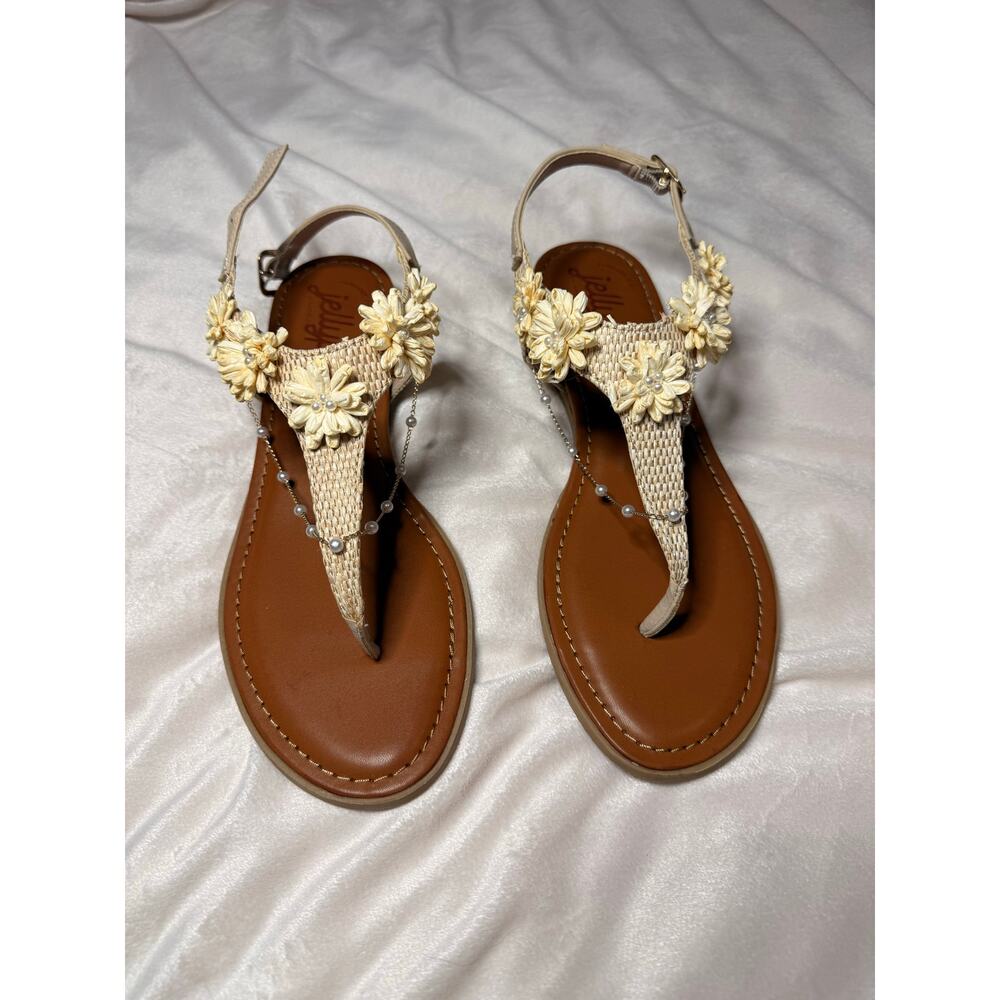 Jellypop Cardi Flower and Pearl Accents Summer Sandals Size 9